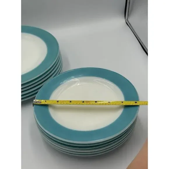 12 Pyrex Vintage Milk Glass Plates Teal Aqua Blue Dinnerware 6 Small 6 Large